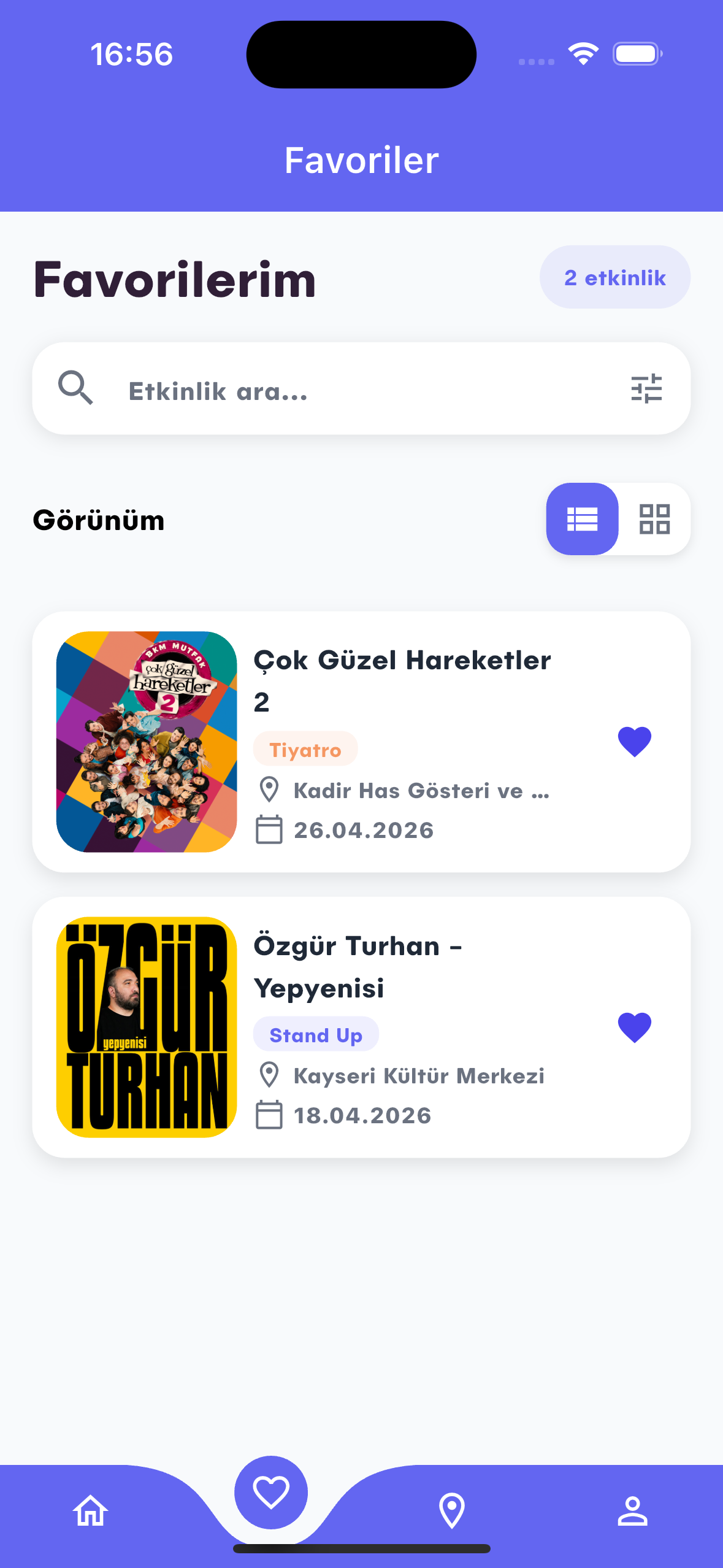 Favoriler ekranı